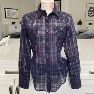 Ariat Fitted Snap Down Metallic Plaid Western Shirt Cowgirl Deep Purple XS NWOT